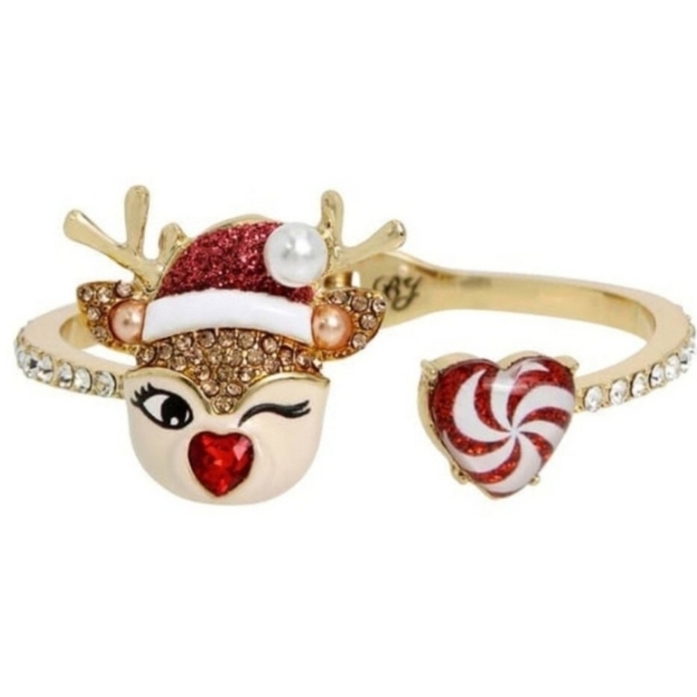 ♥️▪️Betsey Johnson▪️winking Rudolph  Reindeer Hinge  Candy Cane Hinge Bracelet